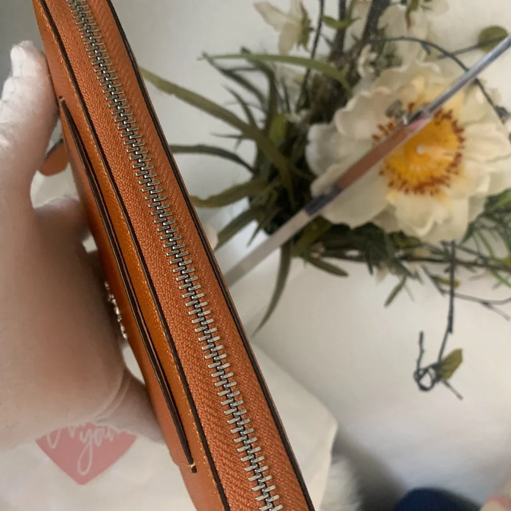 Coach Metallic Tangerine Accordion Zip Around Wallet